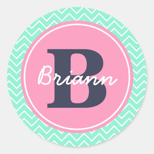 Adesivo Redondo Cor-de-rosa inicial e nome (Frente)