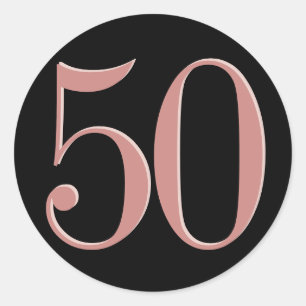 Adesivo Redondo Cor-de-rosa-pino 50 a preto Aniversário