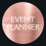 Adesivo Redondo Cor-de-rosa - Rosa Gold Foil Event Planner Seal<br><div class="desc">Cor-de-rosa-azul - Envelope do Planejador de Eventos de Folha Ouro Rosa ou selo do encapsulamento de presentes. O nome do contato profissional e a profissão podem ser alterados para serem usados em qualquer tipo de negócio. Entre em contato com o designer para obter itens adicionais correspondentes.</div>