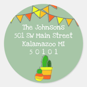 Adesivo Redondo Cor desenhado mão bonito do cacto   fora das