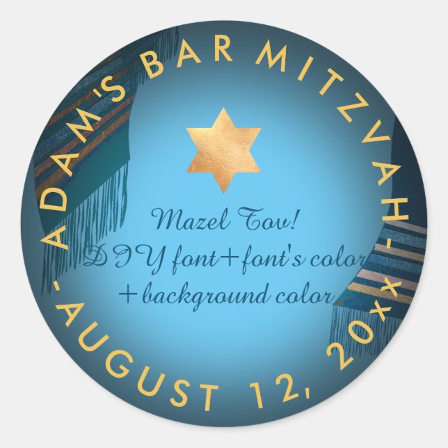 Adesivo Redondo Cor do Bar Mitzvah/DIY do PixDezines Tallit (Frente)