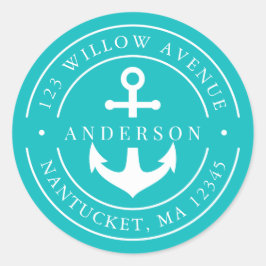 Adesivo Redondo Cor Editável Borda Branca Âncora Endereço de Devol