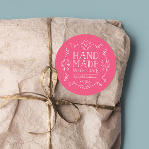 Adesivo Redondo Cor Editável Desabrocha Mão Feita Com Amor