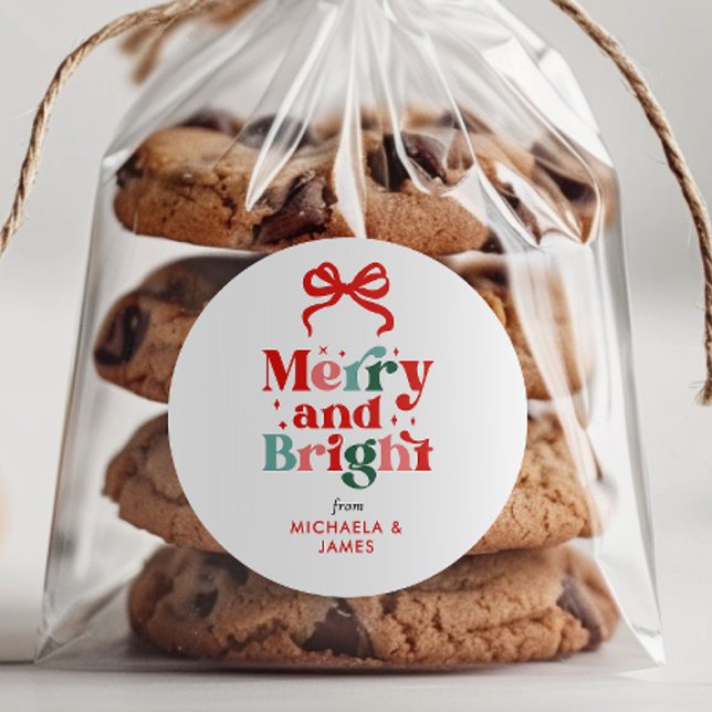 Adesivo Redondo Cor Personalizada Alegre e Brilhante Natal/Férias (Criador carregado)