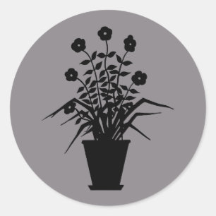 Adesivo Redondo Cor Personalizada da Silhueta de Flor de Vintage