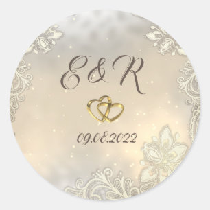 Adesivo Redondo Cora de Ouro Elegante Renda Casamento