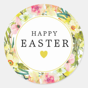 Adesivo Redondo Coração Amarelo felz pascoa Daffodil