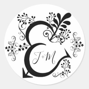 Adesivo Redondo Coração Ampersand Preto e Branco