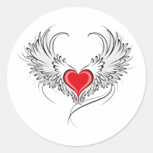 Adesivo Redondo Coração Anjo Vermelho com asas