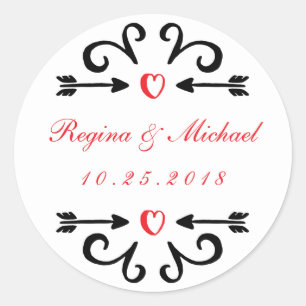 Adesivo Redondo Coração Arrancar Curl Casamento Obrigado Sticker