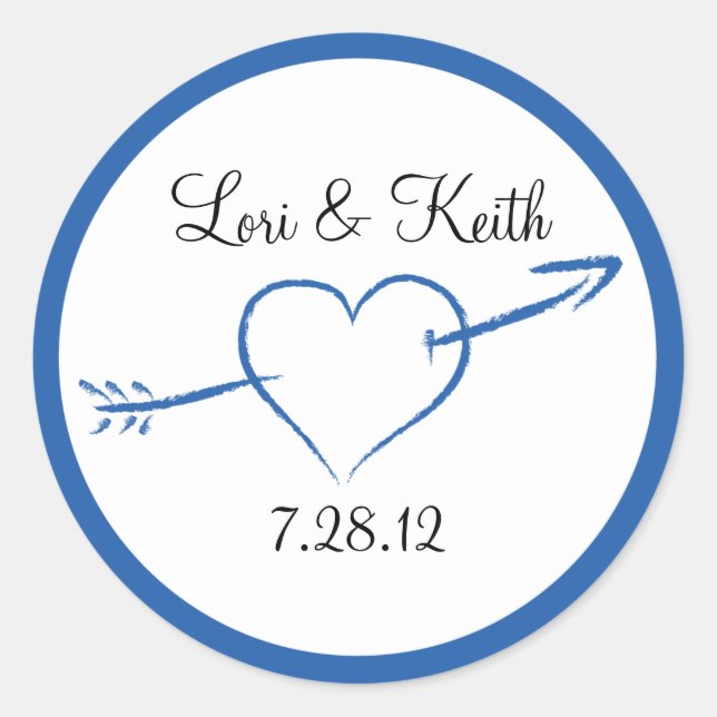 Adesivo Redondo Coração Azul e Seta (Frente)