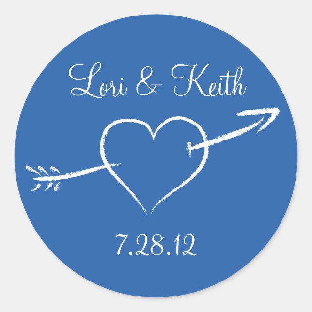 Adesivo Redondo Coração Azul e Seta (Frente)