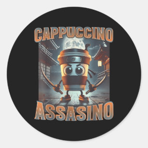 Adesivo Redondo Coração-Brainrot Italiano Cappuccino Ino