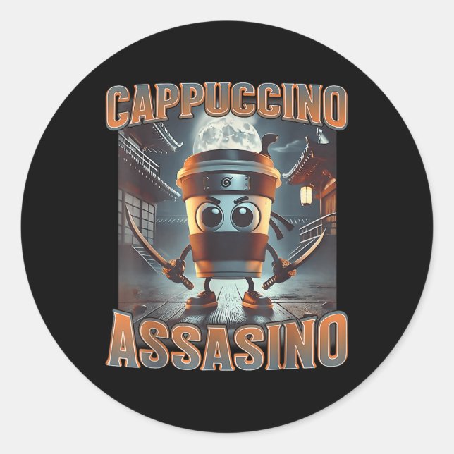 Adesivo Redondo Coração-Brainrot Italiano Cappuccino Ino (Frente)