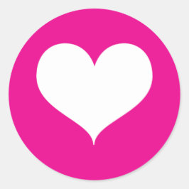Adesivo Redondo Coração Branco em Fundo Rosa