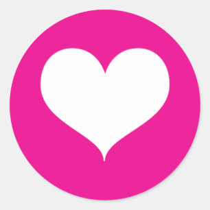 Adesivo Redondo Coração Branco em Fundo Rosa