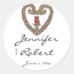 Adesivo Redondo Coração celta com um selo do envelope da rosa