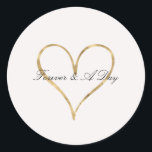 Adesivo Redondo Coração Chic de Dourado<br><div class="desc">Coração Chic de casamento personalizado Dourado ou qualquer ocasião</div>