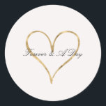 Adesivo Redondo Coração Chic de Dourado<br><div class="desc">Coração Chic de casamento personalizado Dourado ou qualquer ocasião</div>