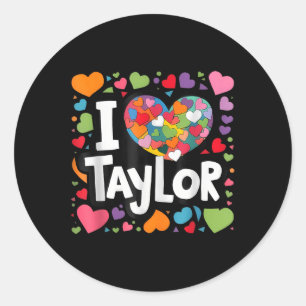 Adesivo Redondo Coração Colorida Meu Nome É Taylor Primeiro Nome