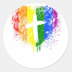 Adesivo Redondo Coração com cruz, Orgulho Gay, religioso cristão