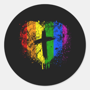 Adesivo Redondo Coração com religião Orgulho gay