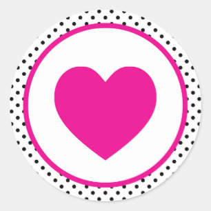 Adesivo Redondo Coração cor-de-rosa de Polkadot