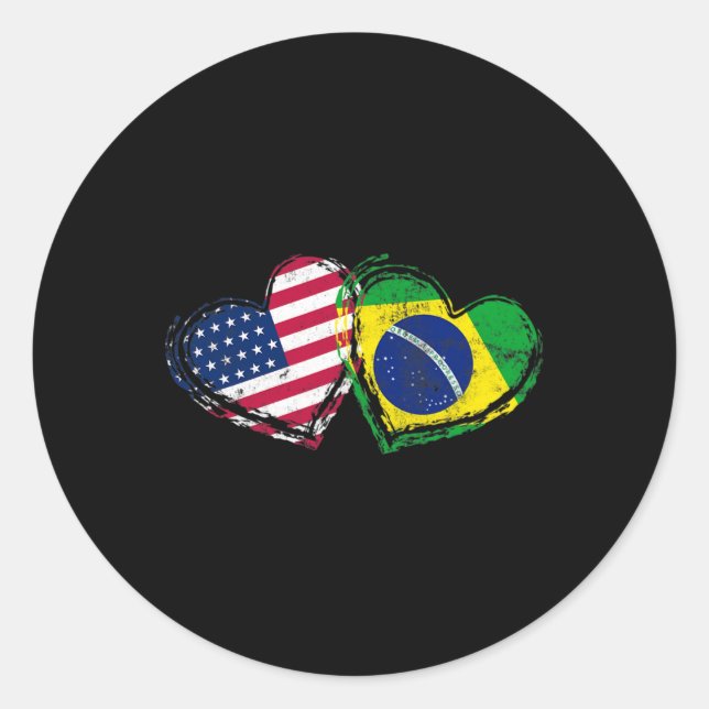 Adesivo Redondo Coração da Bandeira Americana do Brasil Amor Ameri (Frente)