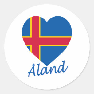Adesivo Redondo Coração da bandeira das ilhas de Aland