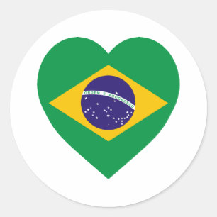 Adesivo Redondo Coração da bandeira de Brasil
