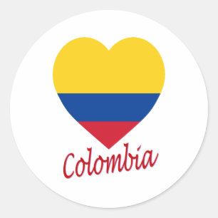 Adesivo Redondo Coração da bandeira de Colômbia