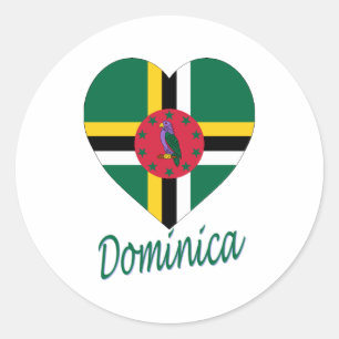 Adesivo Redondo Coração da bandeira de Dominica
