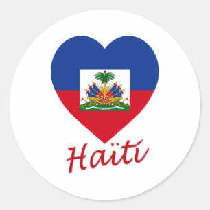 Adesivo Redondo Coração da bandeira de Haiti