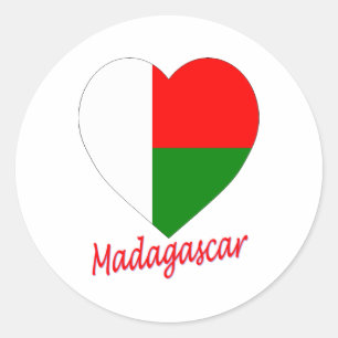 Adesivo Redondo Coração da bandeira de Madagascar