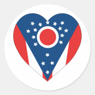 Adesivo Redondo Coração da bandeira de Ohio