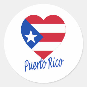 Adesivo Redondo Coração da bandeira de Puerto Rico
