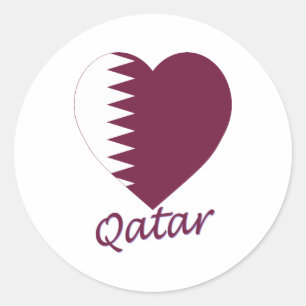 Adesivo Redondo Coração da bandeira de Qatar