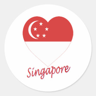 Adesivo Redondo Coração da bandeira de Singapore