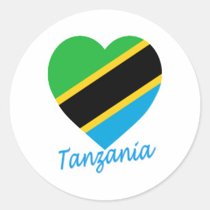 Adesivo Redondo Coração da bandeira de Tanzânia