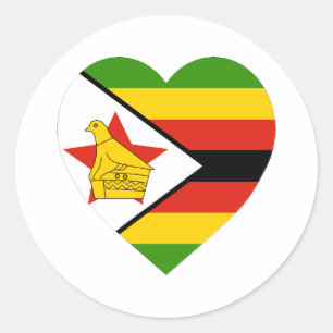 Adesivo Redondo Coração da bandeira de Zimbabwe