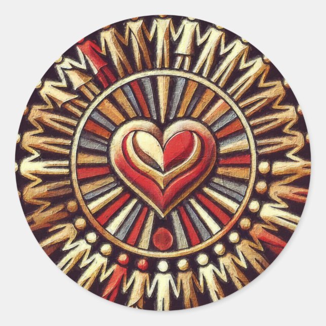 Adesivo Redondo Coração da Unidade: Weltfrieden - World Peace Stic (Frente)