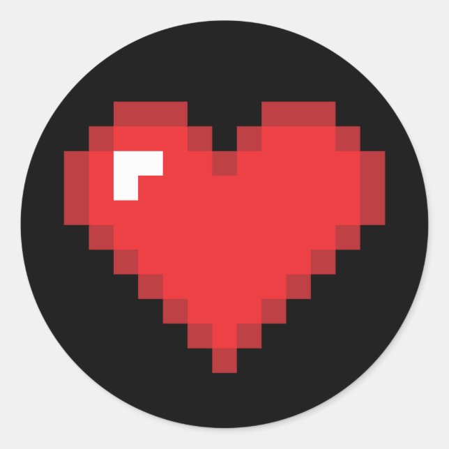 Adesivo Redondo Coração de 8 Bits (Frente)