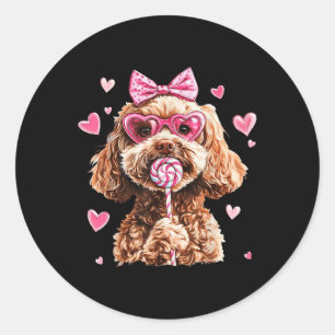 Adesivo Redondo Coração De Amor De Goldendoodle No Ouro