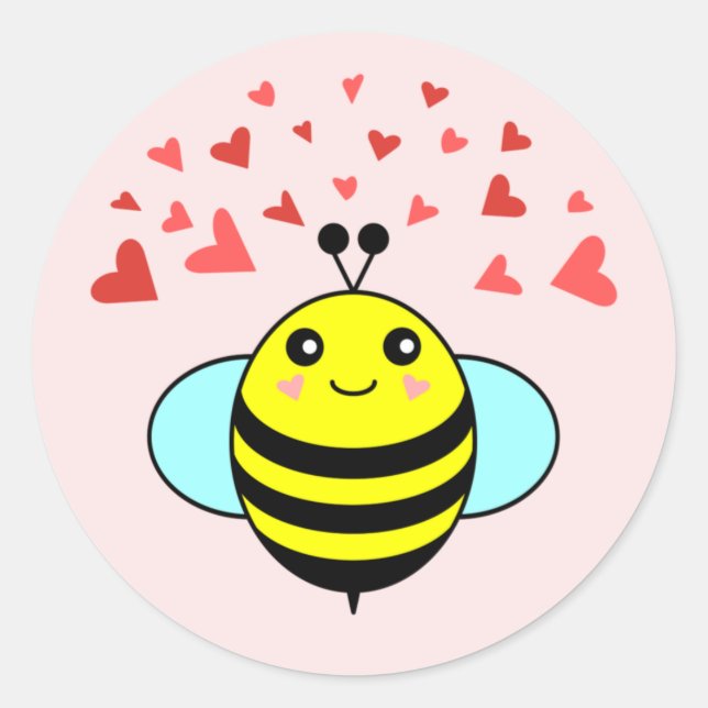 Adesivo Redondo Coração de Amor Feliz Abelha (Frente)
