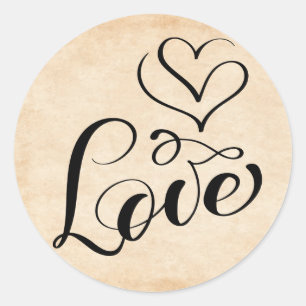 Adesivo Redondo Coração de Amor Vintage Marrom Envelhecido Grunge