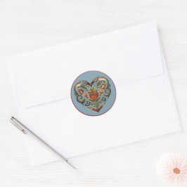 Adesivo Redondo Coração de Arte Folk Norueguesa Rosemaling