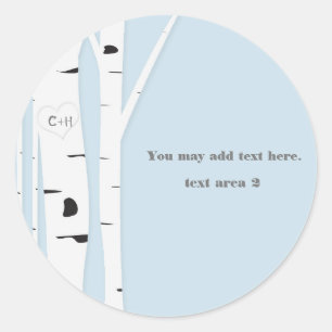 Adesivo Redondo Coração de Árvore Bétula Rústica Favor de Casament