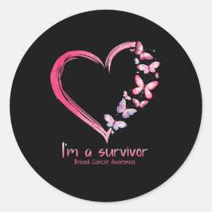 Adesivo Redondo Coração de borboleta rosa Eu sou um Cancer de sobr
