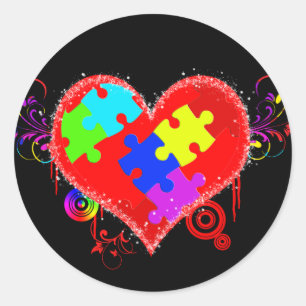 Adesivo Redondo Coração de brilho do autismo