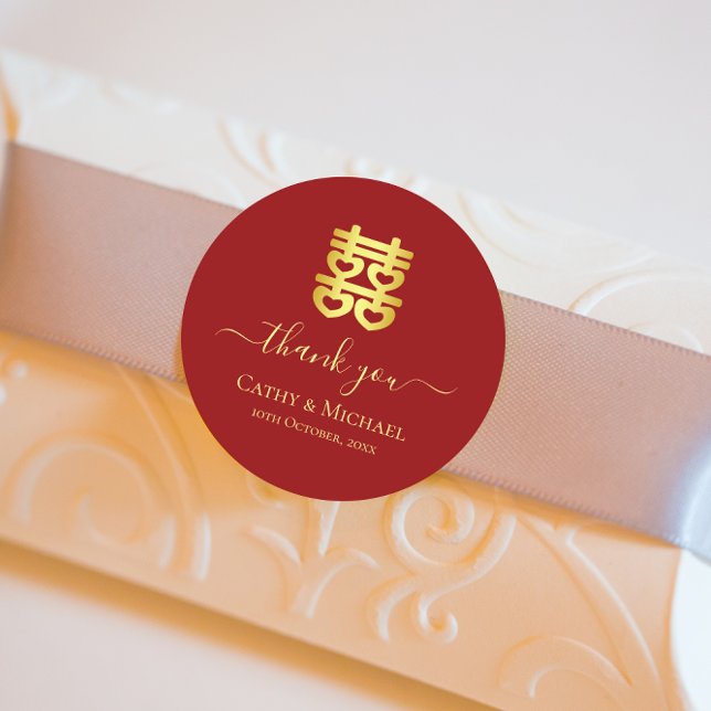 Adesivo Redondo Coração de casamento chinês vermelho dupla felicid (Criador carregado)